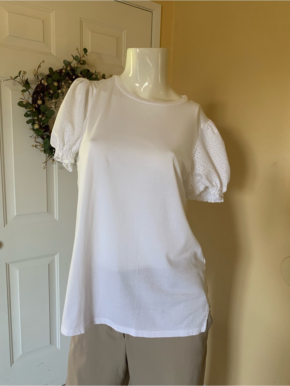 Michael Kors White Puff Eyelet Sleeve Tee